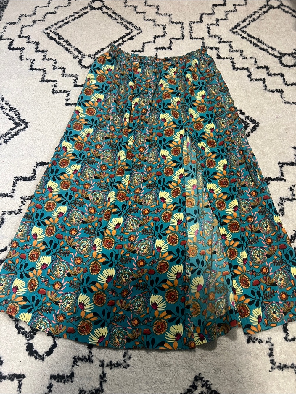 NATURAL LIFE Teal Floral A-Line Maxi Skirt with Sunflower Print
